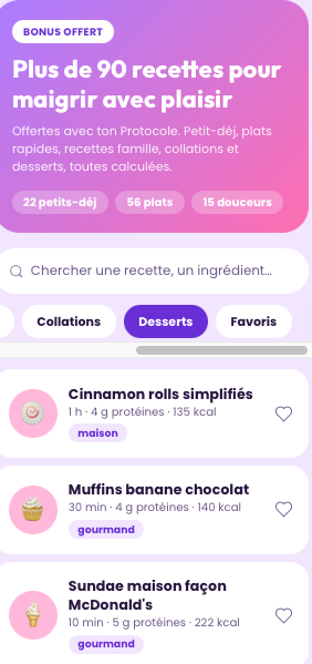 Bibliothèque de recettes de l'appli